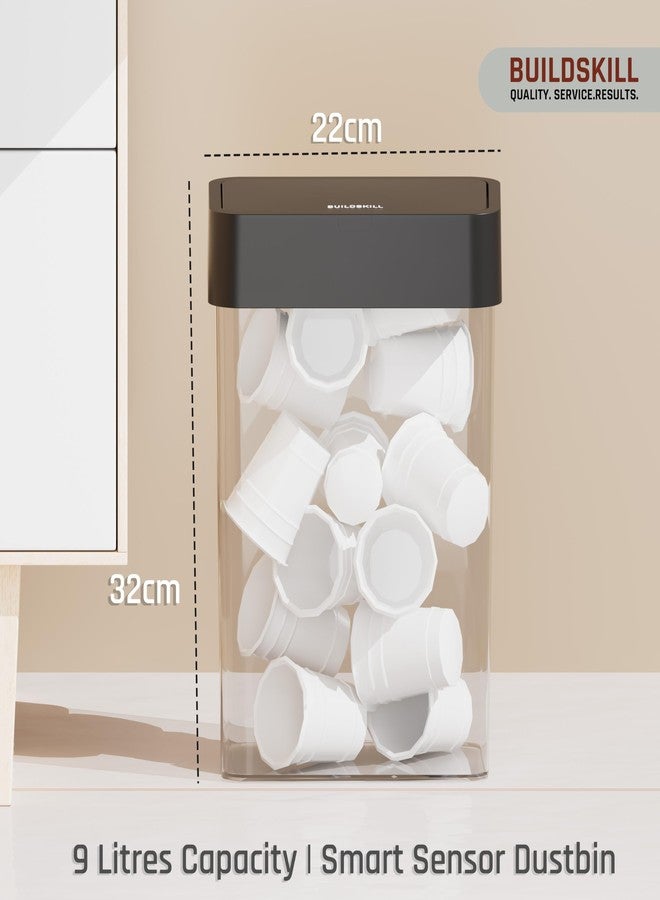 BUILDSKILL سلة مهملات ذكية من BUILDSKILL بسعة 9 لترات مزودة بمستشعر | مقاومة للماء بمعيار IPX5 | قفل للروائح بزاوية 360 درجة | إغلاق وفتح سلس | هيكل من مادة ABS | حجم صغير | مريحة وصحية | سلة مهملات ذكية بدون لمس للمنزل (أسود) - Image 4